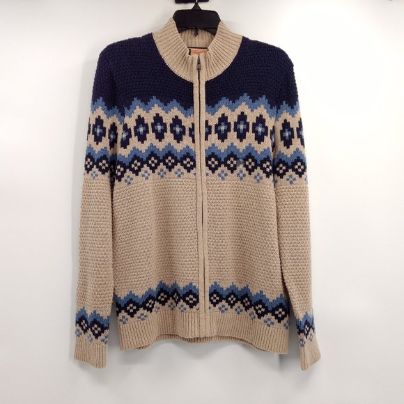 NORTHCREST Cardigan Sweater Women's M 10-12 Fair Isle Full Zip Ribbed‎ Accent - Picture 1 of 10